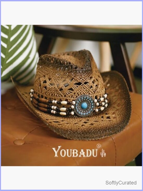 Unisex Wide Brim Straw Cowboy Hat with Decorative Bands main image 6